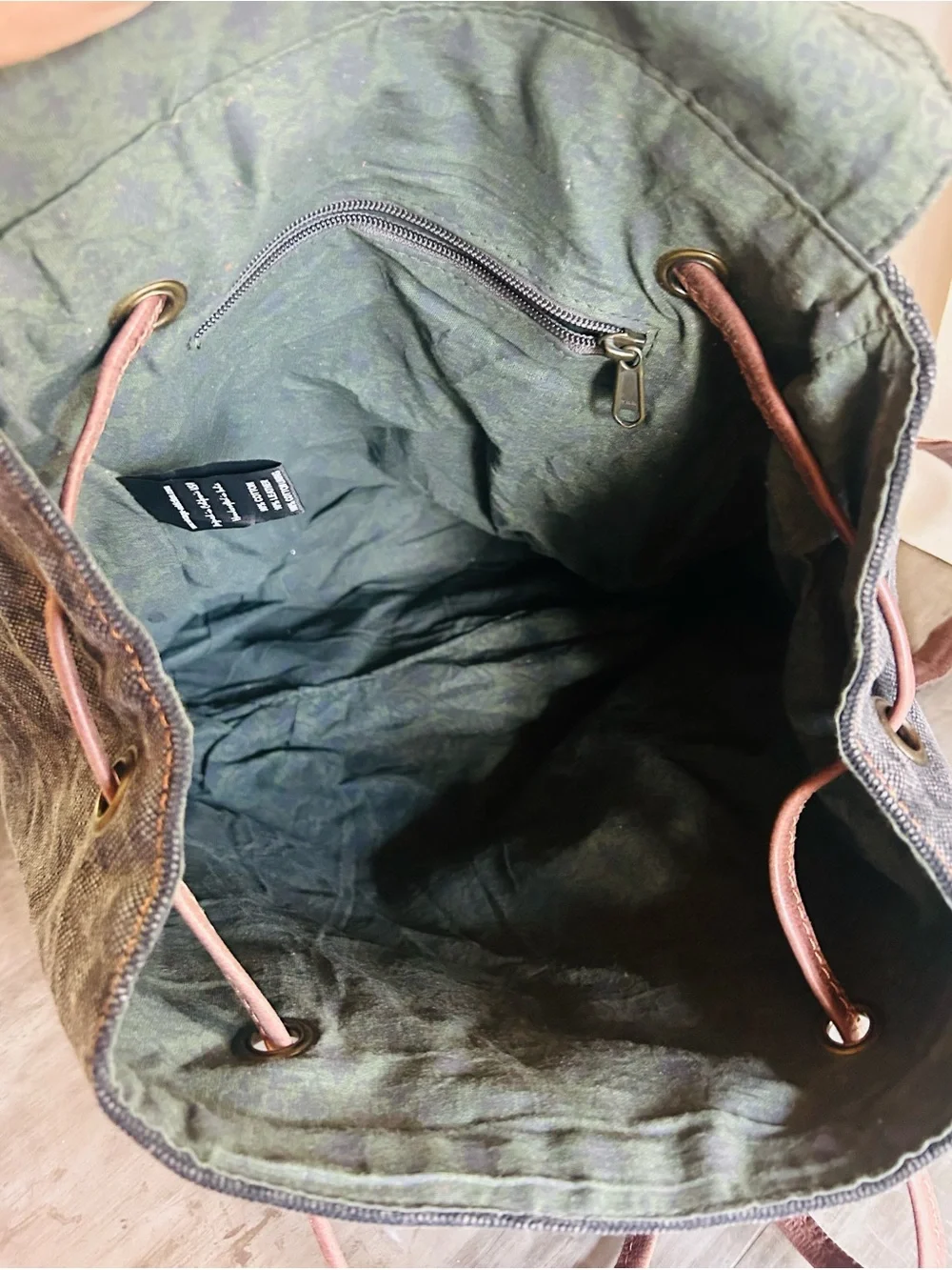 Vintage Addiction Cotton Canvas Leather Backpack Gray Brown Travel Rucksack